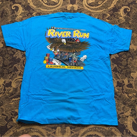 Vtg 90s Harley Davidson Eagle Laughlin Nevada River Run Blue Shirt Mens Size XL - Picture 1 of 8